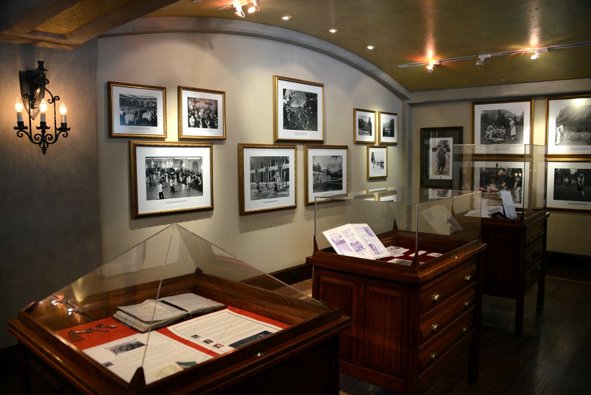 22G Display Cases And Black And White Photos On Display In The Heritage Room At The Banff Springs Hotel